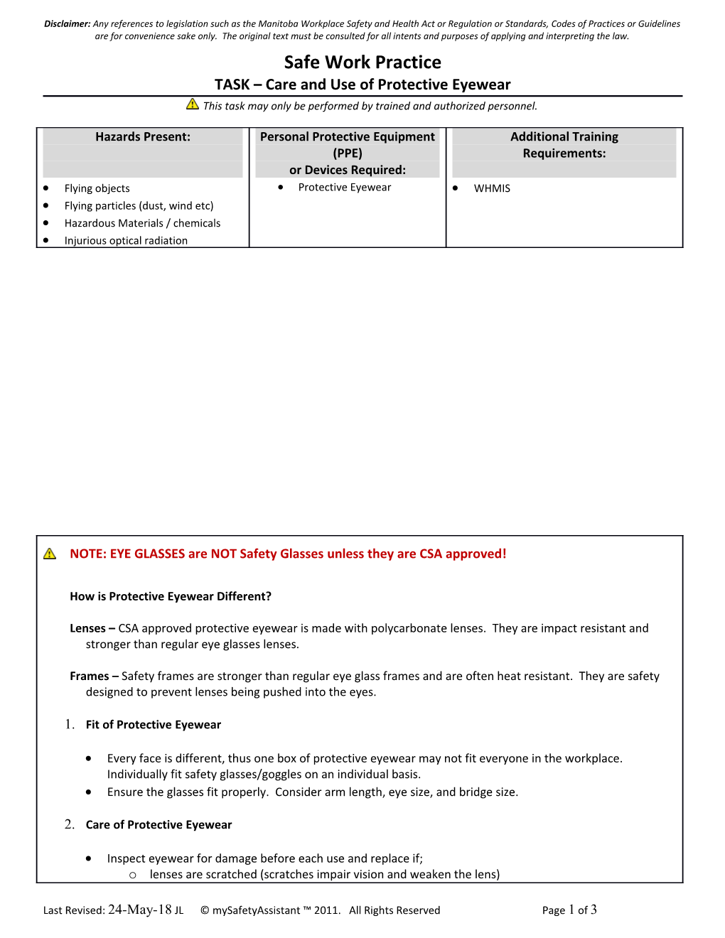 Safe Work Procedure s6