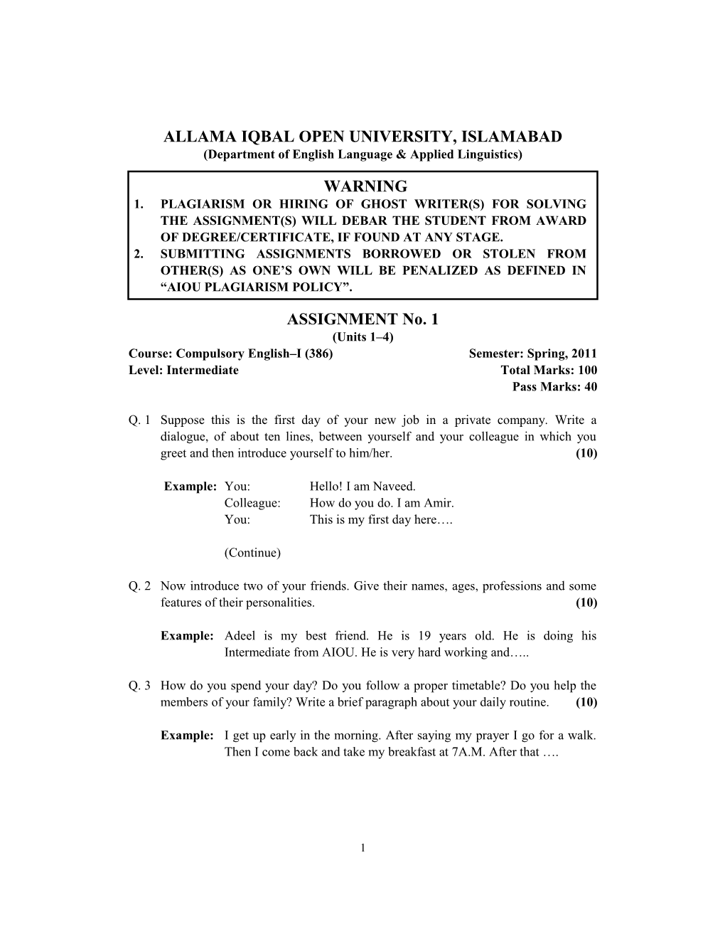 Allama Iqbal Open University s1