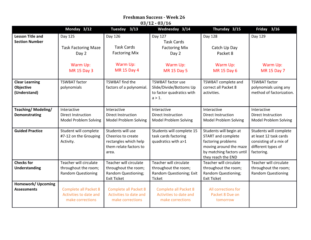 Freshman Success - Week 26