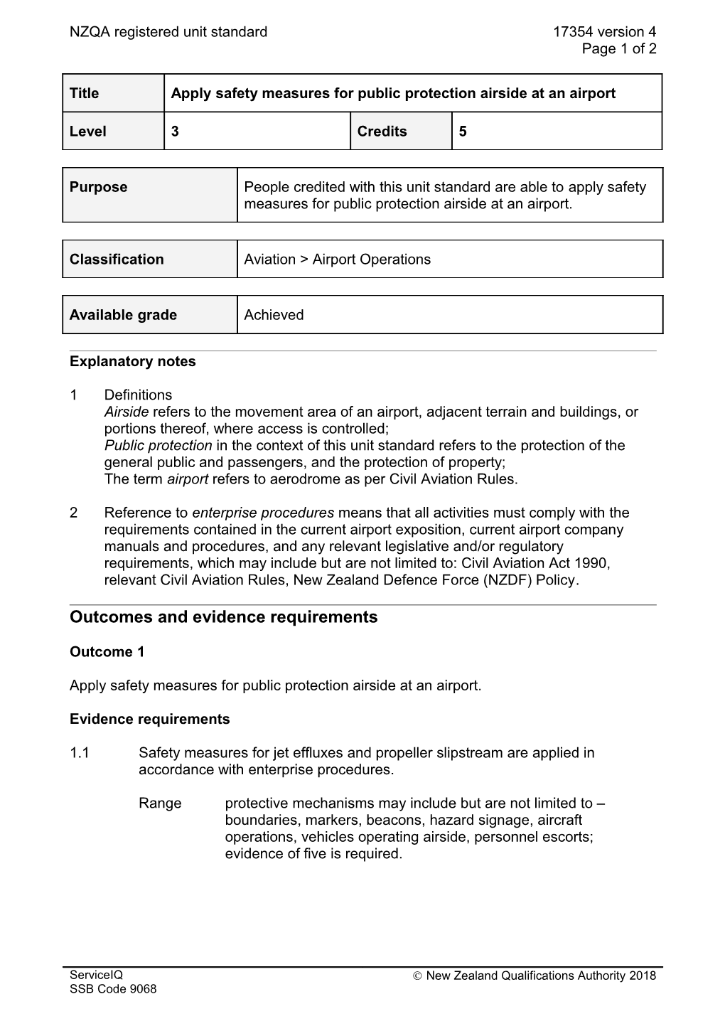 17354 Apply Safety Measures for Public Protection Airside at an Airport