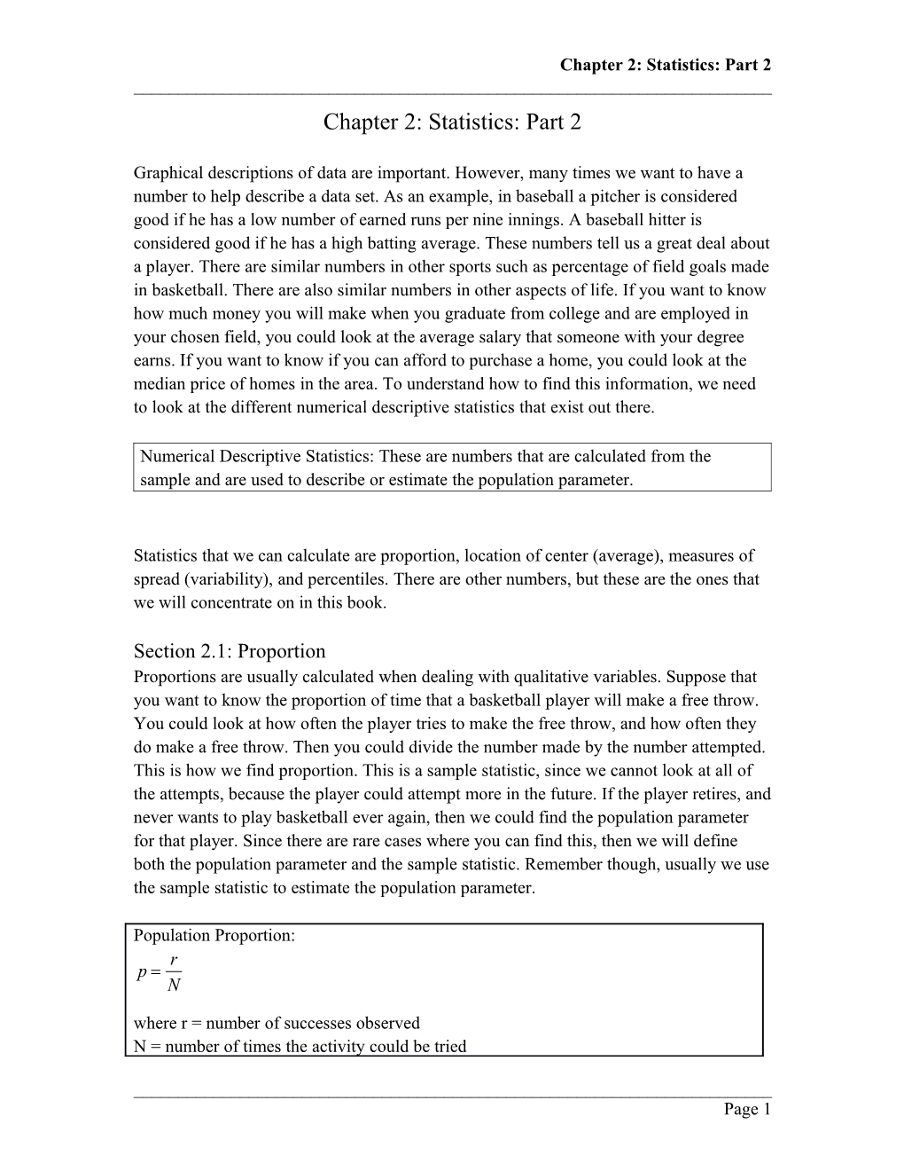 Chapter 2: Statistics: Part 2