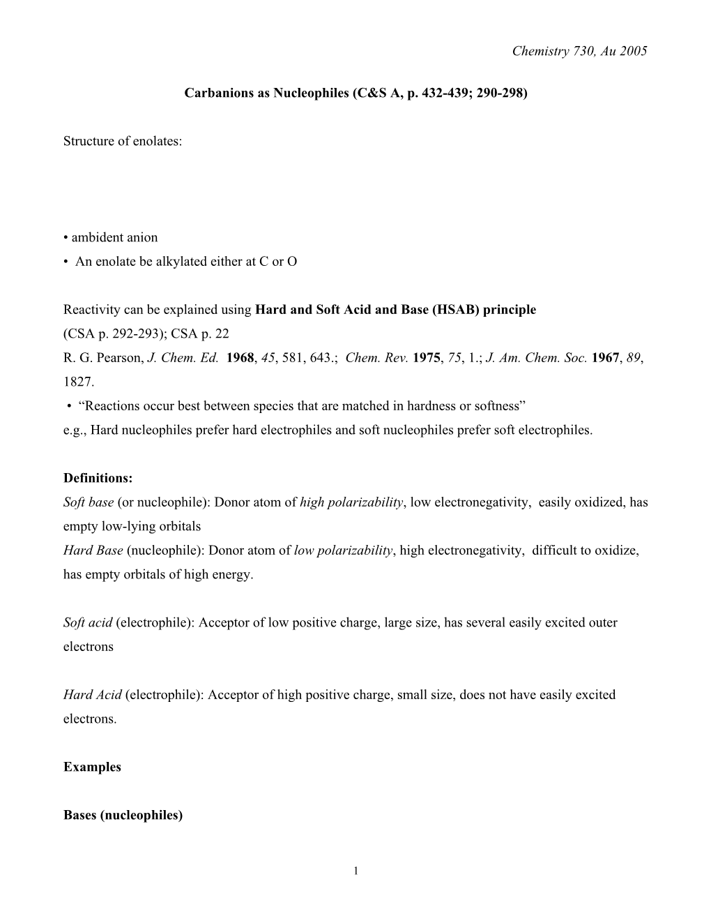 Carbanions As Nucleophiles in SN2 Reactions (C&S A, P