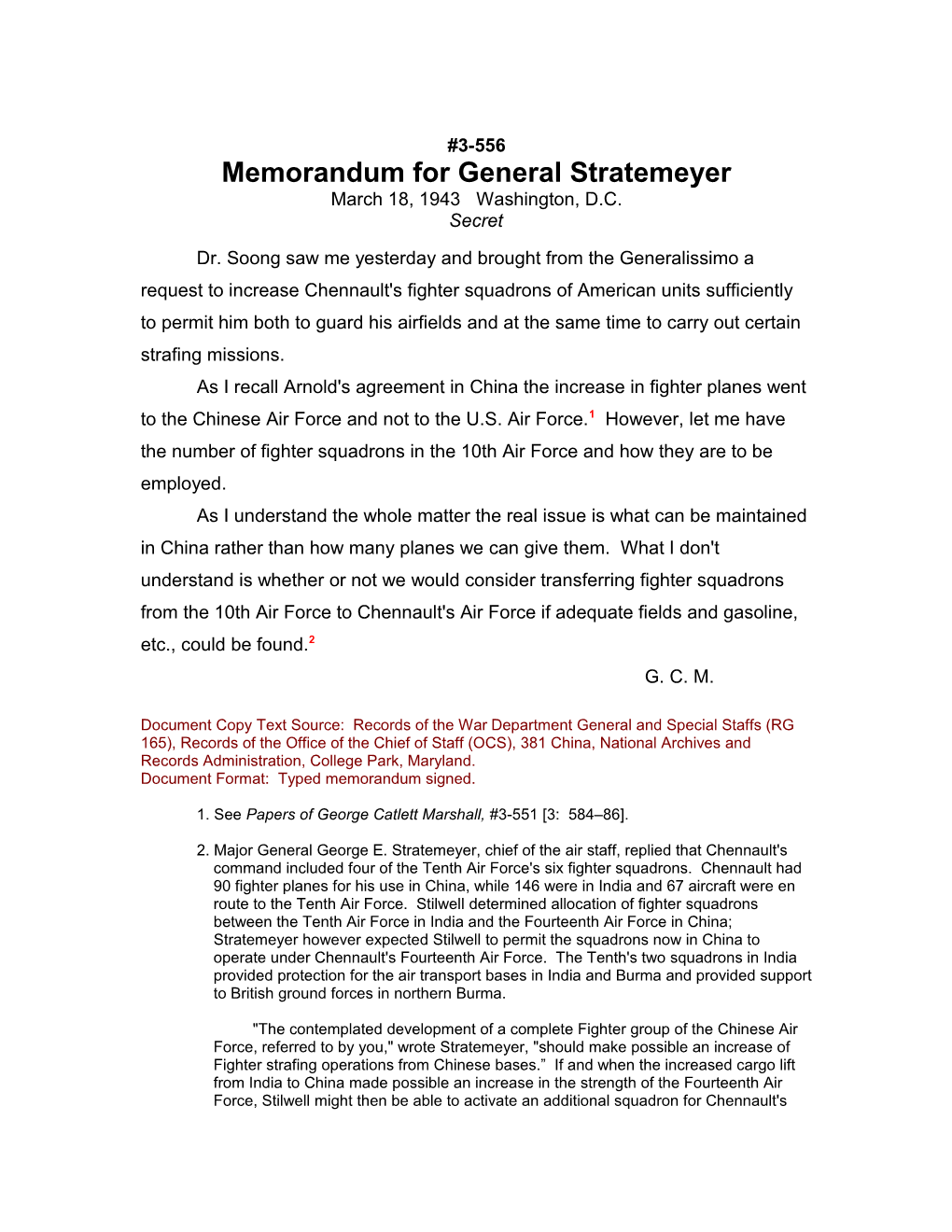 Memorandum for General Stratemeyer
