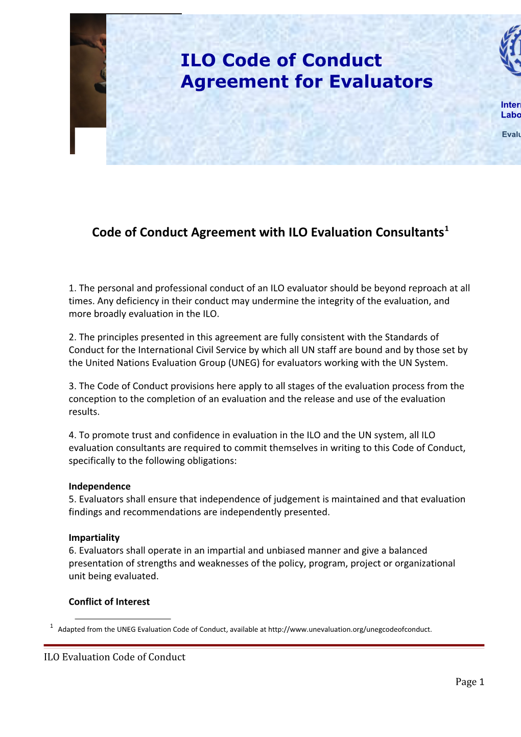 ILO Evaluation Code of Conductpage 1