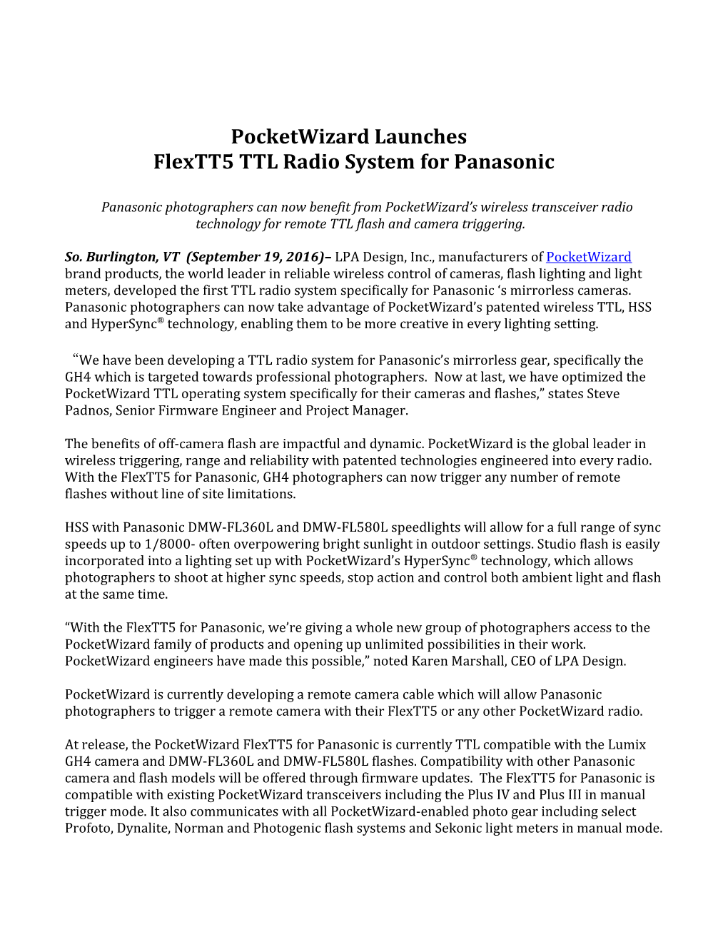 Pocketwizard Flex TT5 for Panasonic