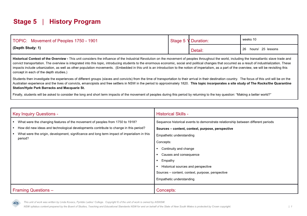 Stage 5 History Program