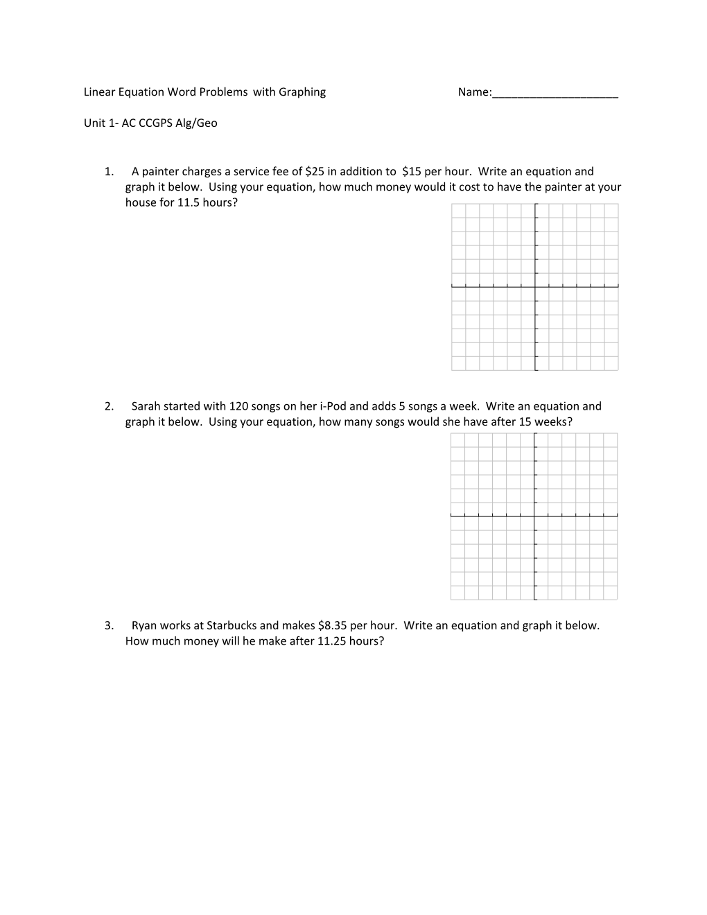 Linear Equation Word Problems with Graphing Name:______