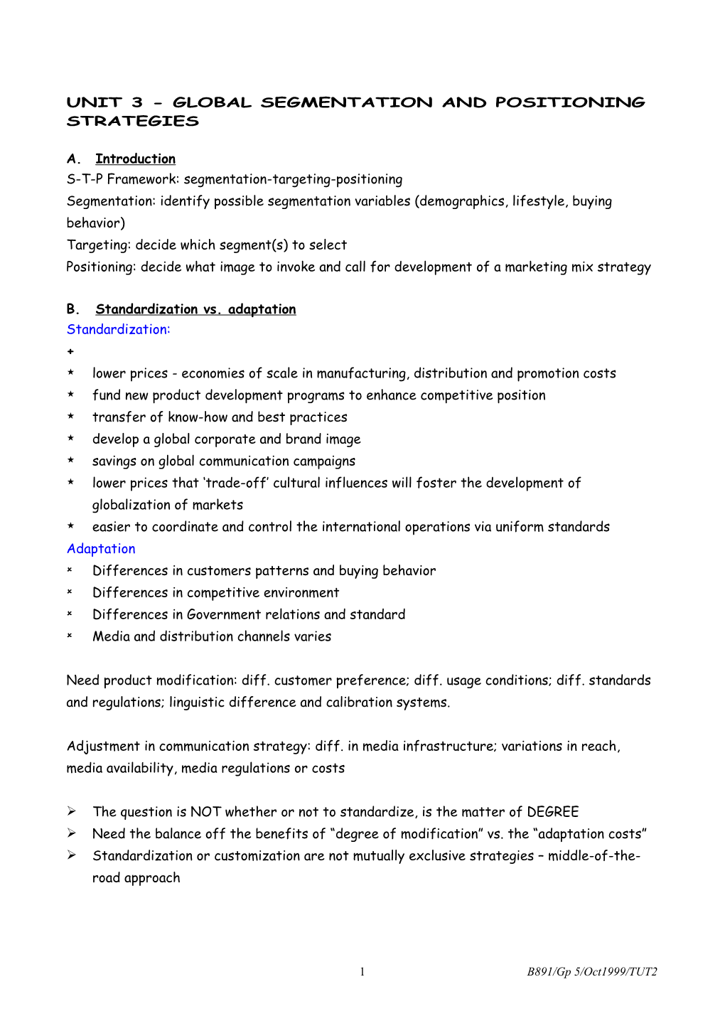 Unit 3 - Global Segmentation and Positioning Strategies