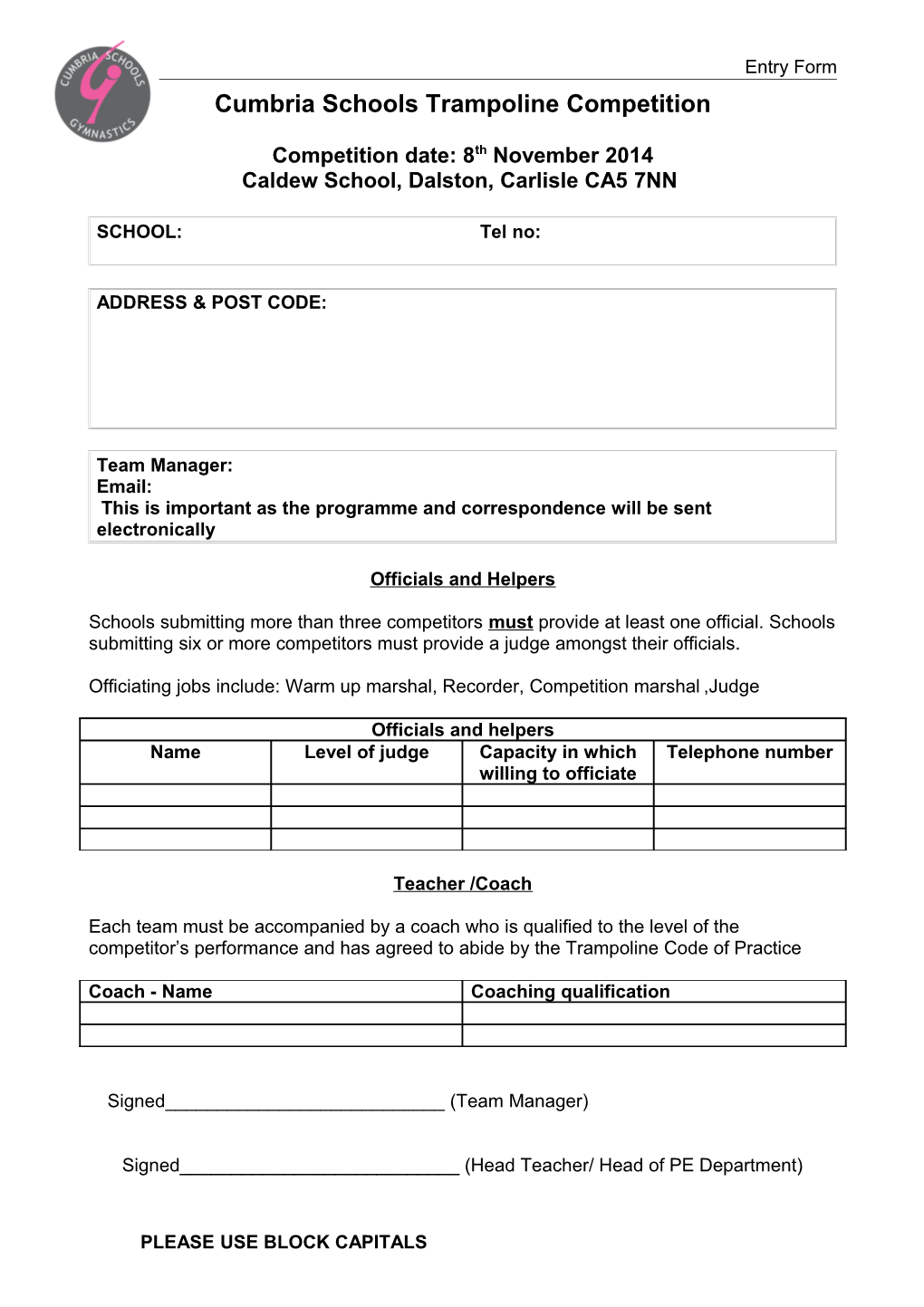 Cumbria Schools Trampoline Competition