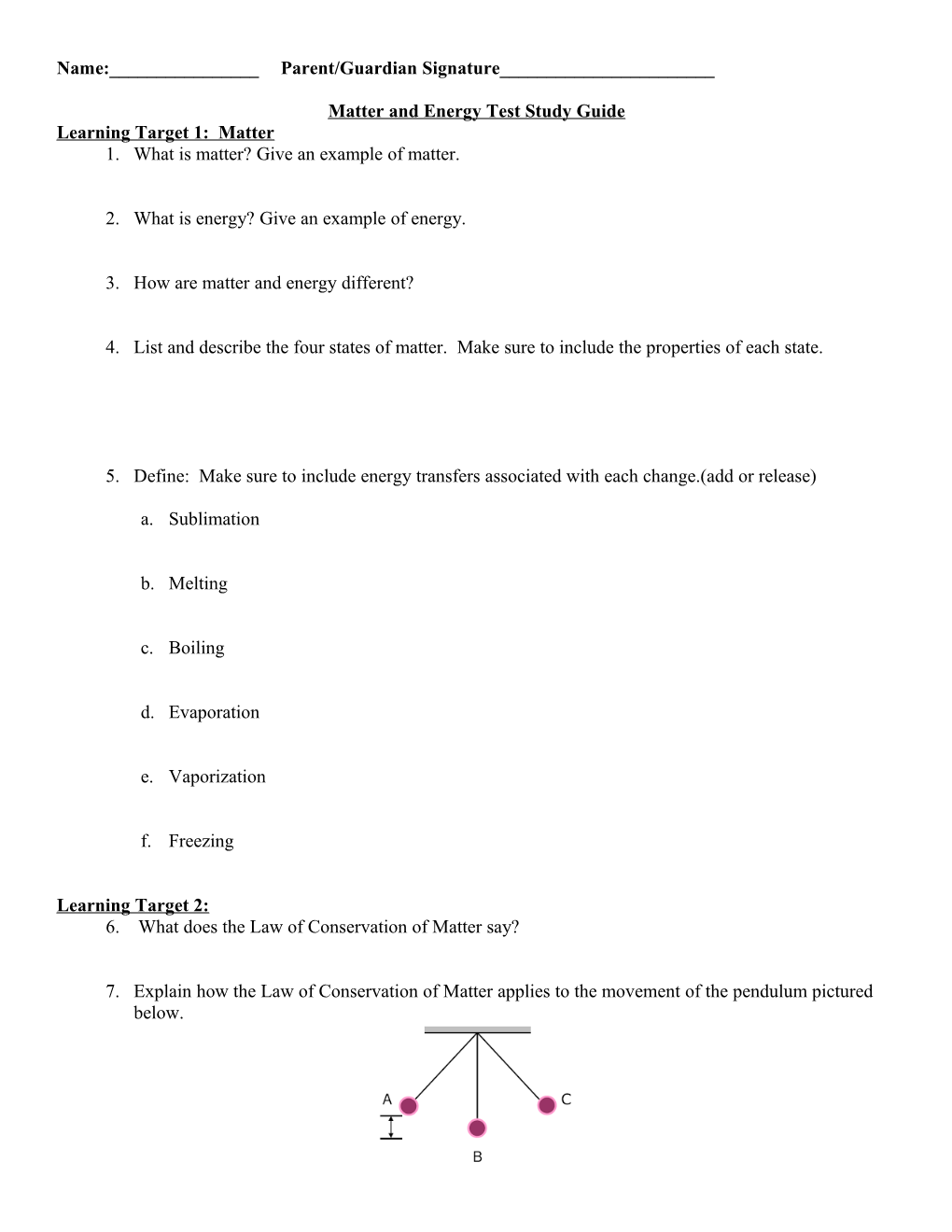 Chemistry Mastery Test Study Guide Over Learning Targets 1 - 3