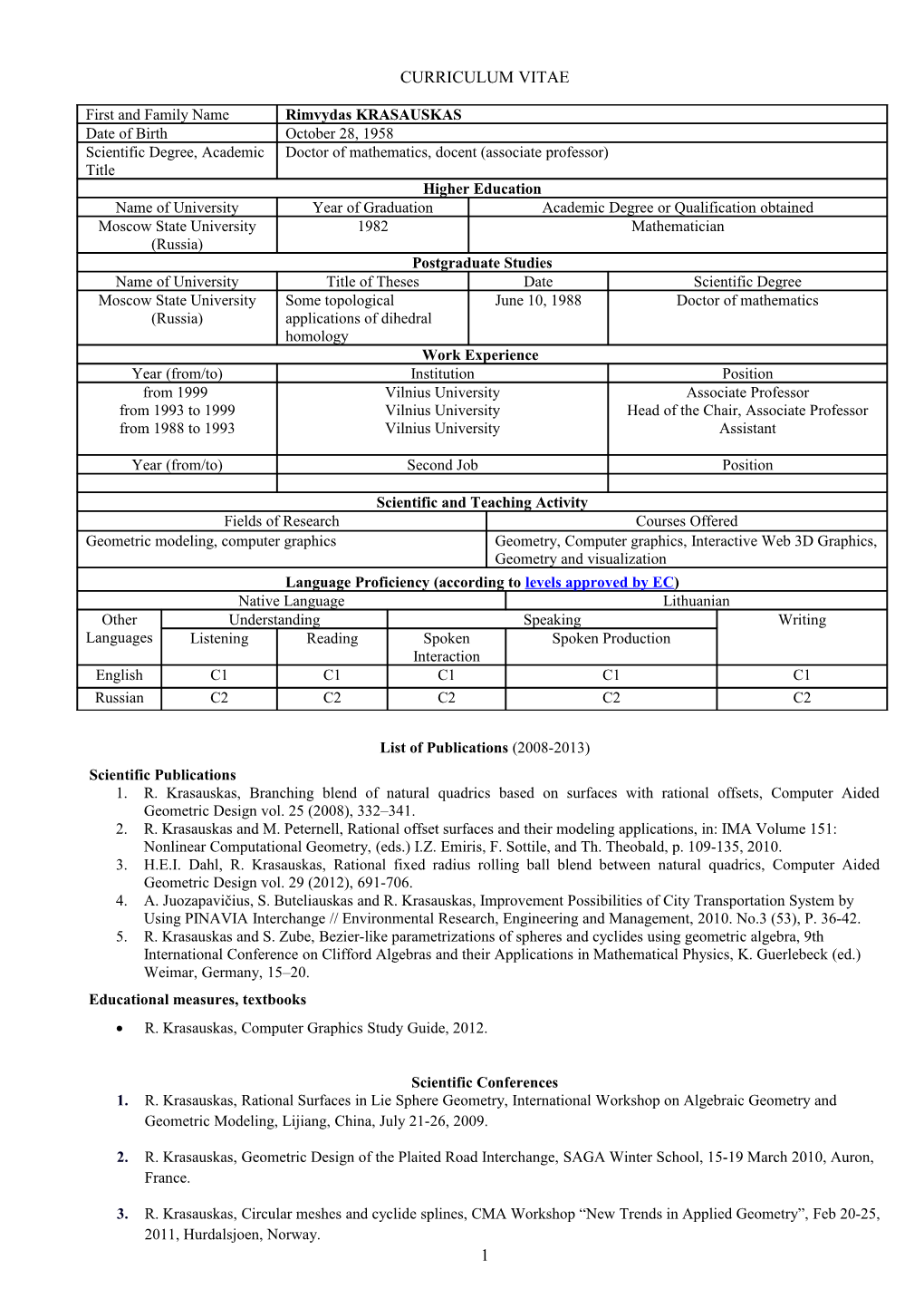 Curriculum Vitae s543