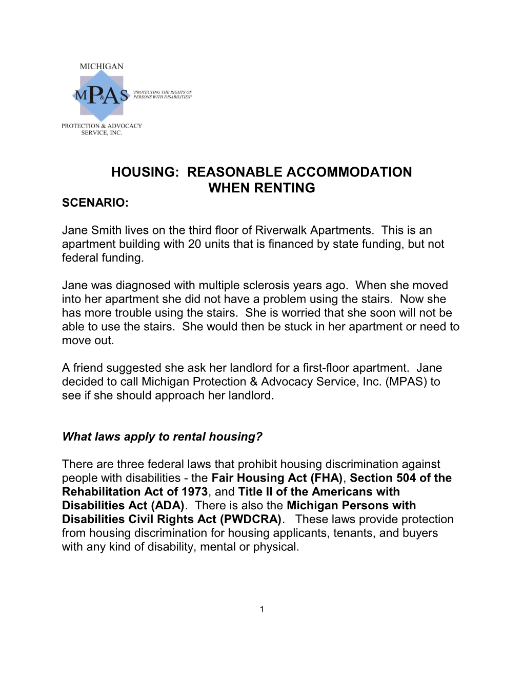 Housing: Reasonable Accommodation