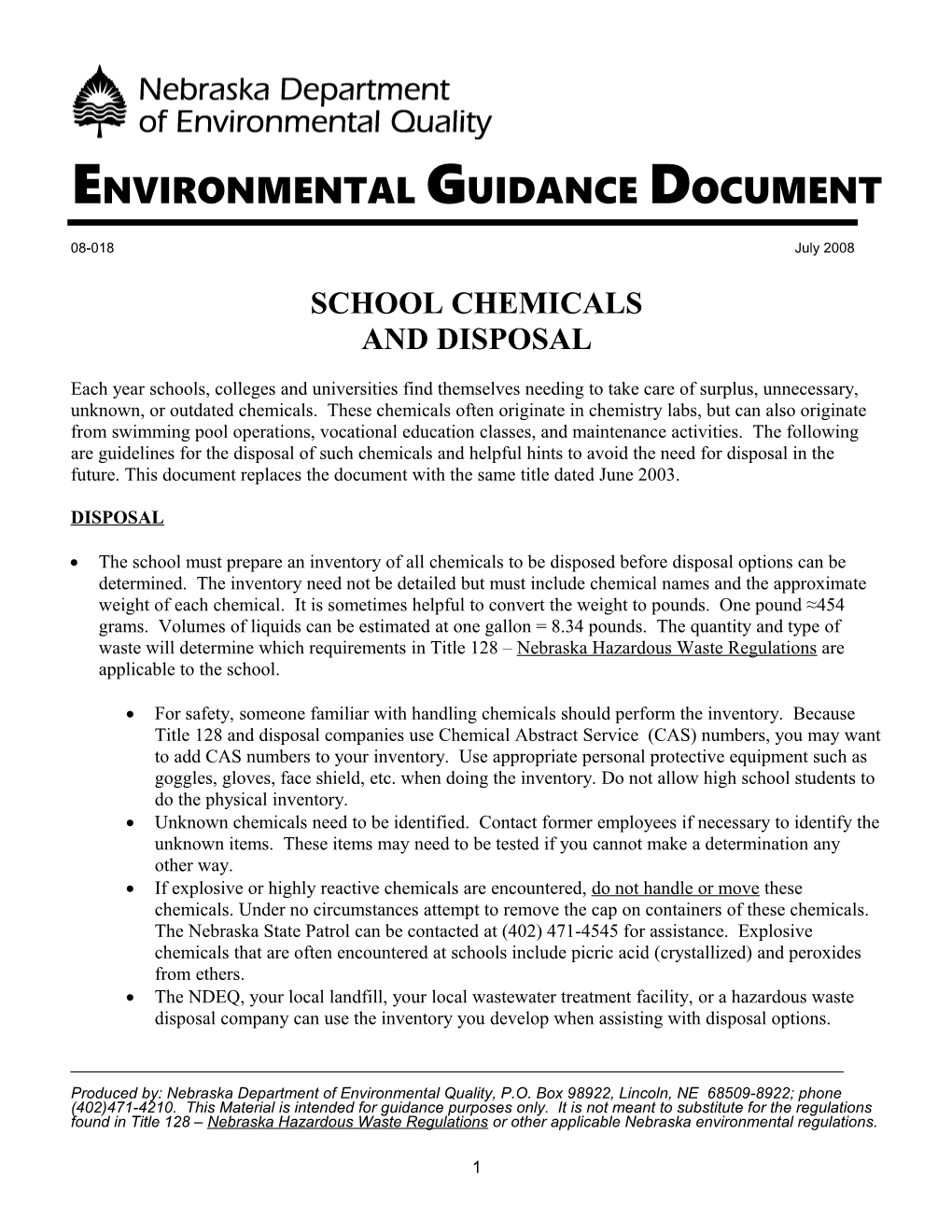 Environmental Guidance Document