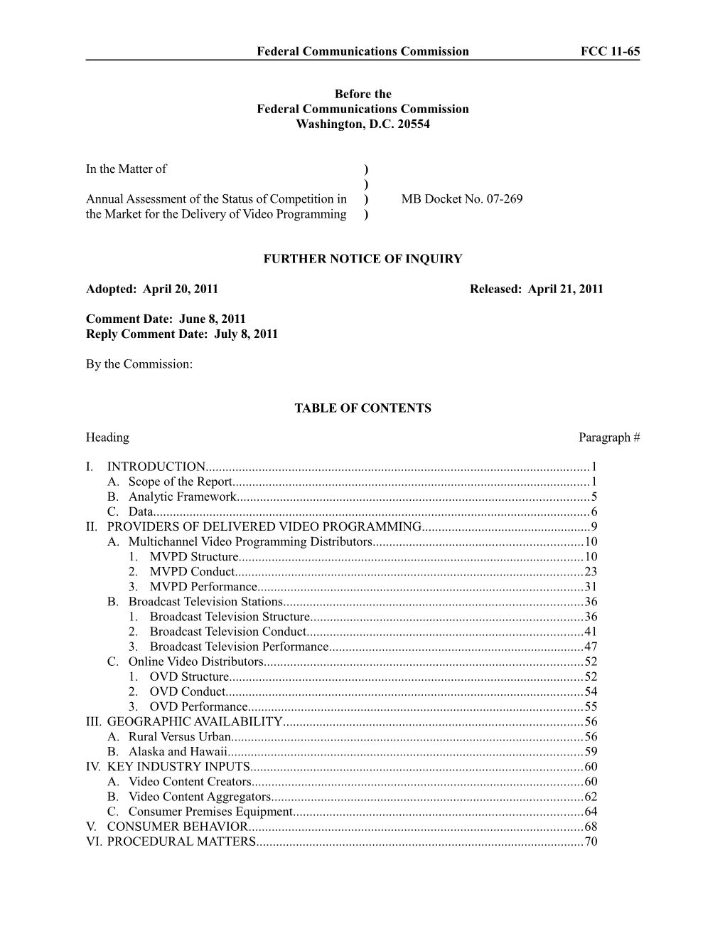 Federal Communications Commission FCC 11-65