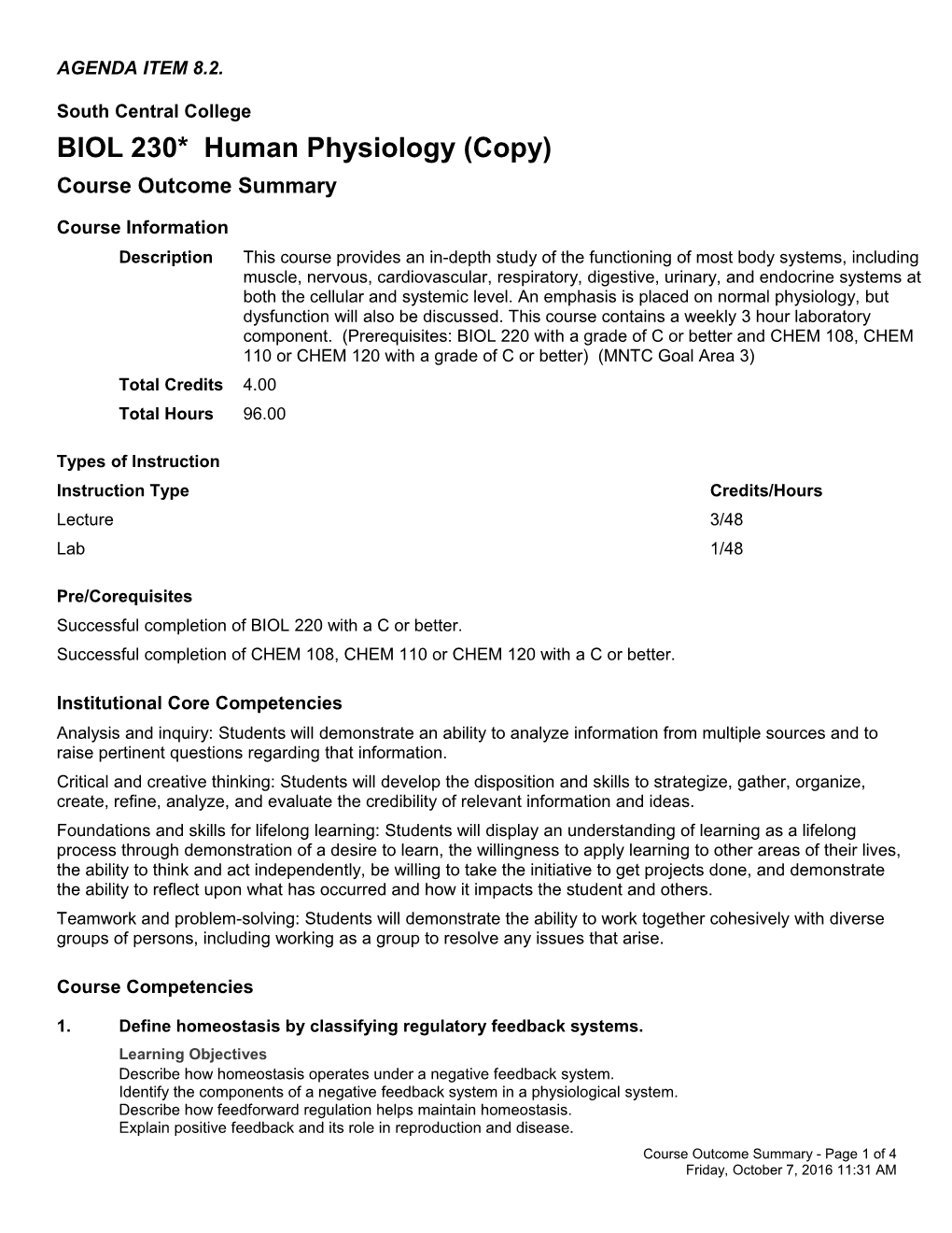 BIOL 230* Human Physiology (Copy)