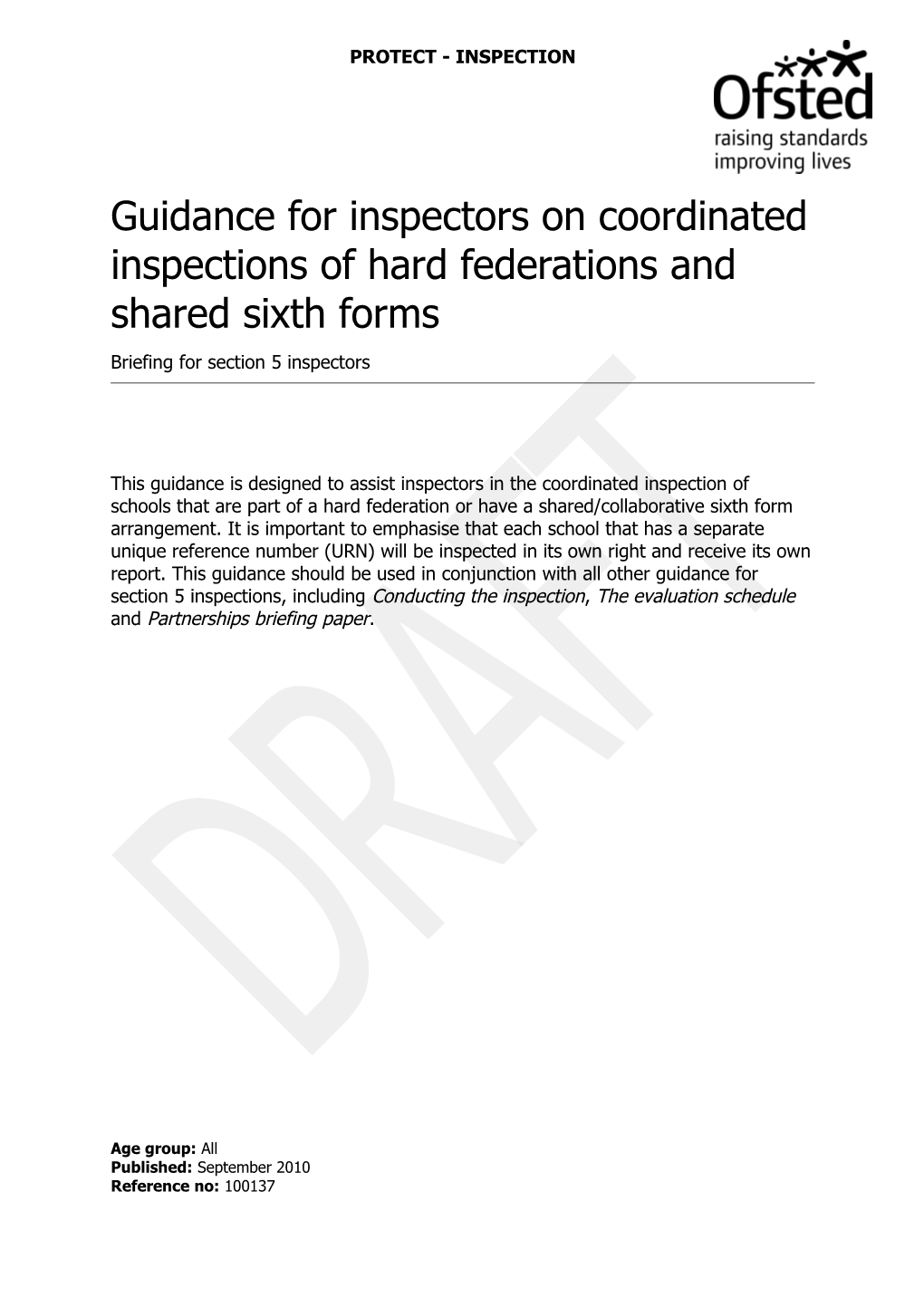 Guidance for Inspectors on Coordinated Inspections of Hard Federations and Shared Sixth Forms