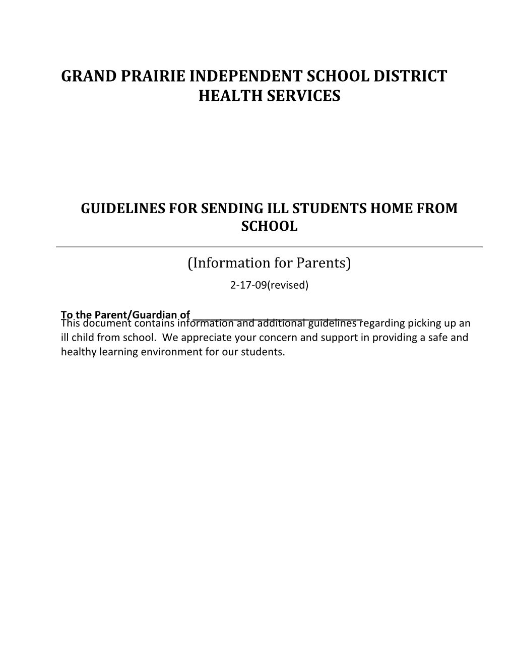 Guidelines for Sending Ill Students Home from School