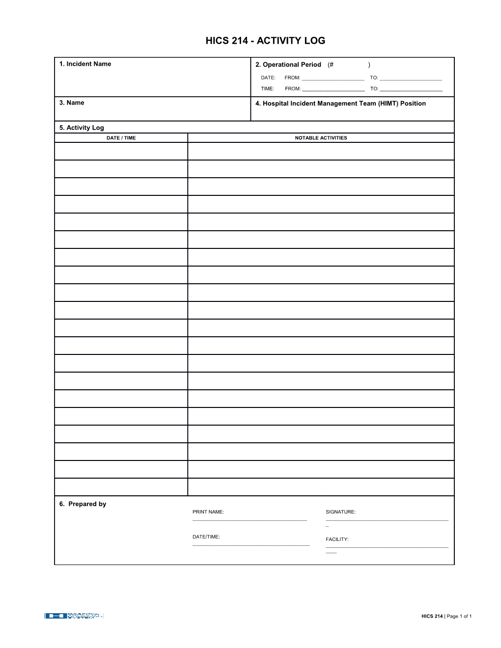 HICS 214-Activity Log