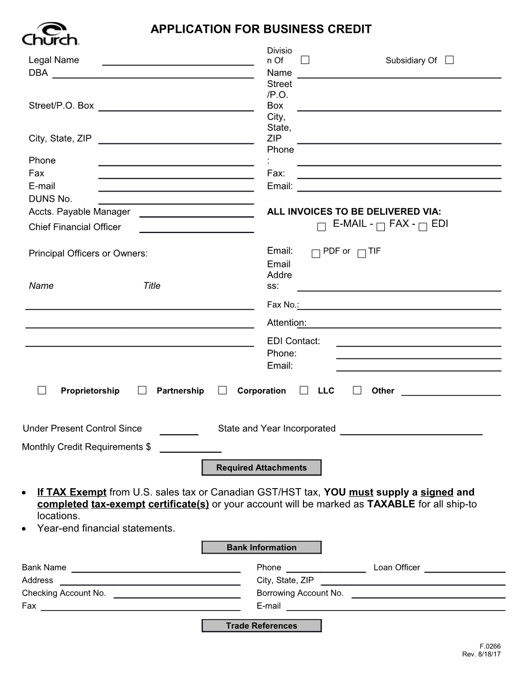 Application for Business Credit - Church