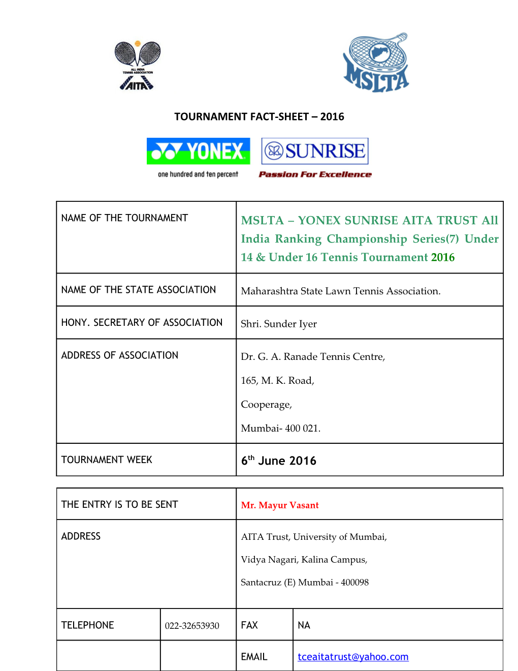 Tournament Fact - Sheet s10