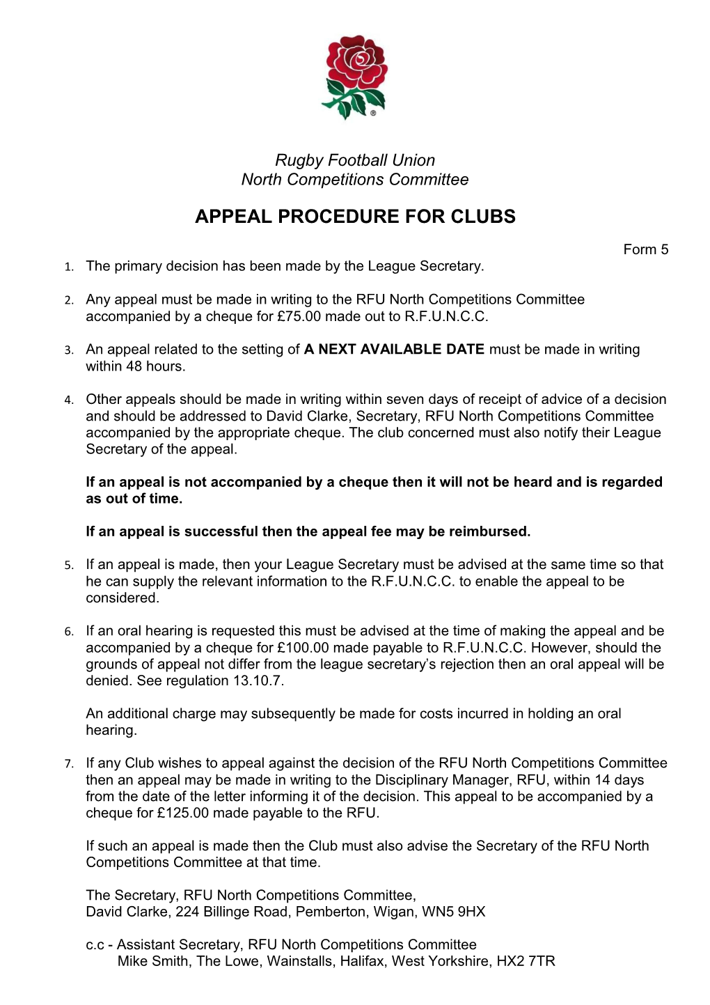 Appeal Procedure for Clubs