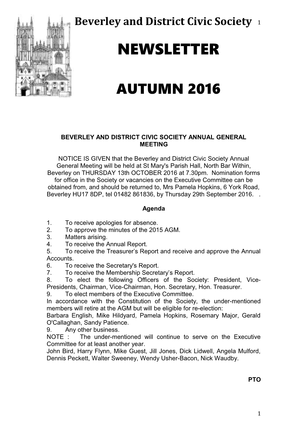 Beverley and District Civic Society Annual General Meeting