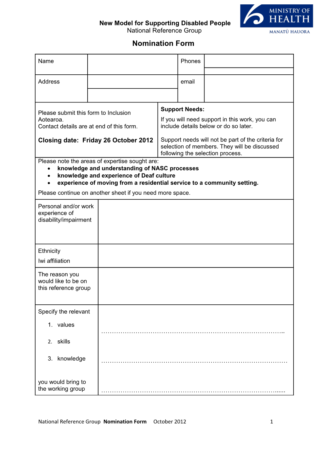 Nomination Form Local Working Group