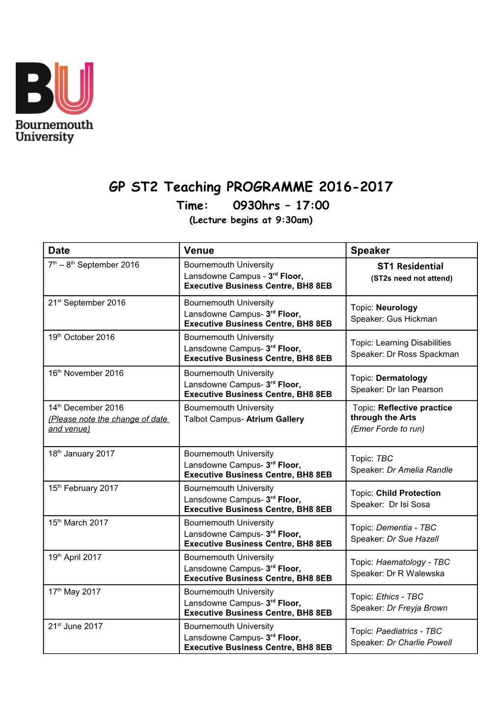 GP ST2 Teaching PROGRAMME 2016-2017