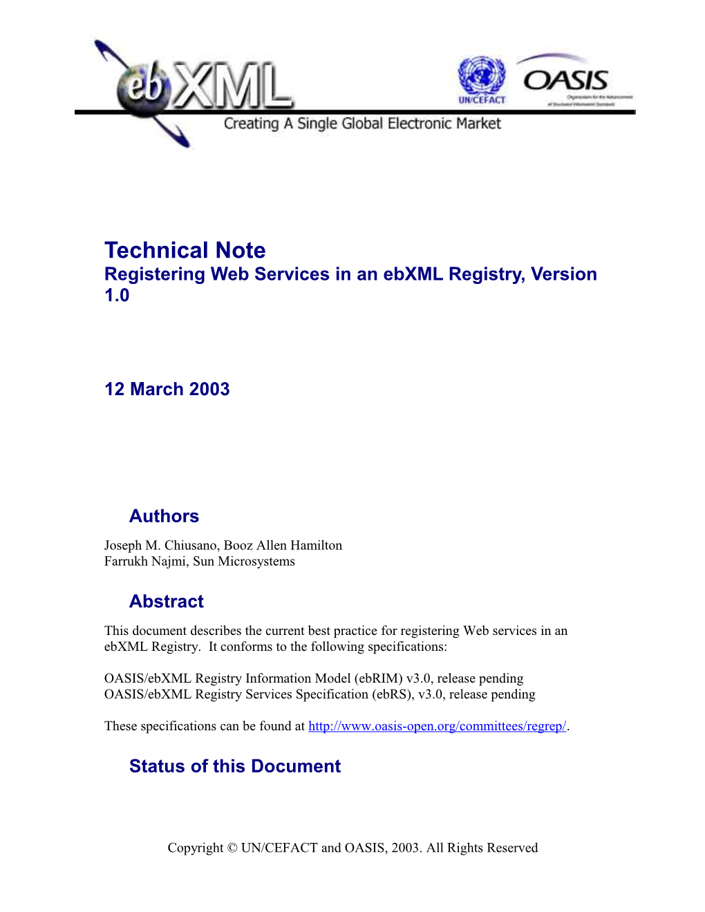 Ebxml Registry 512 Mayjanuary 2001 MONTH and YEAR HERE February March 20030