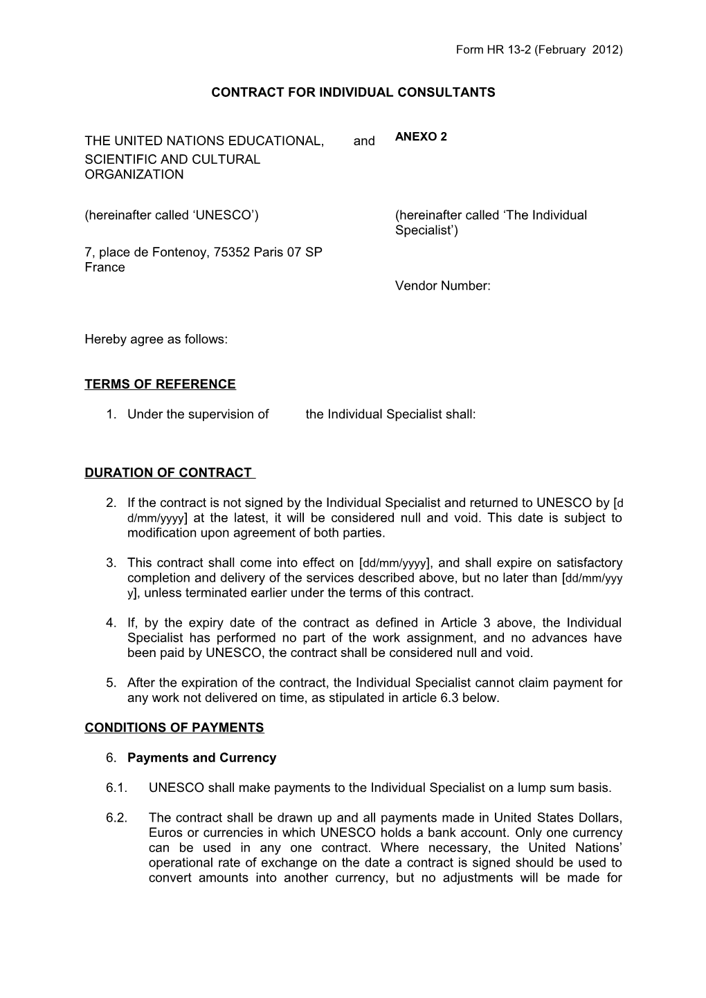 Contract for Individual Consultants
