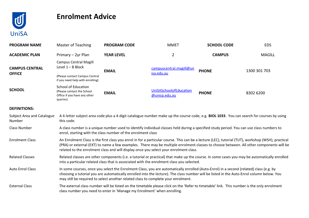 Enrolment Advice