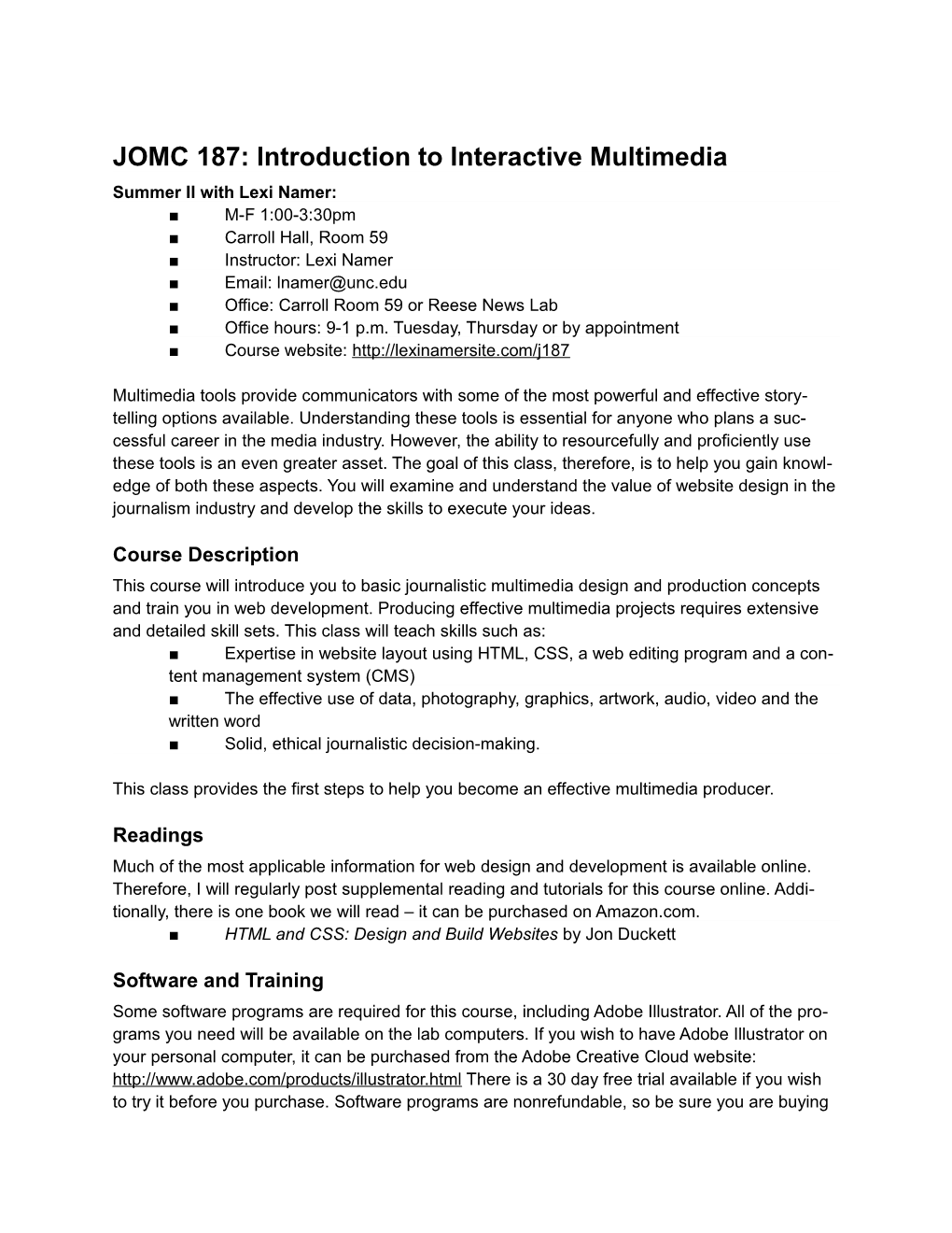 JOMC 187: Introduction to Interactive Multimedia