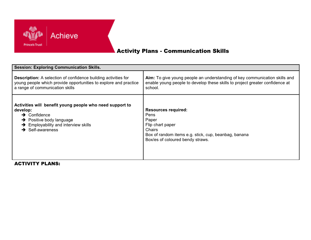 Activity Plans - Communication Skills