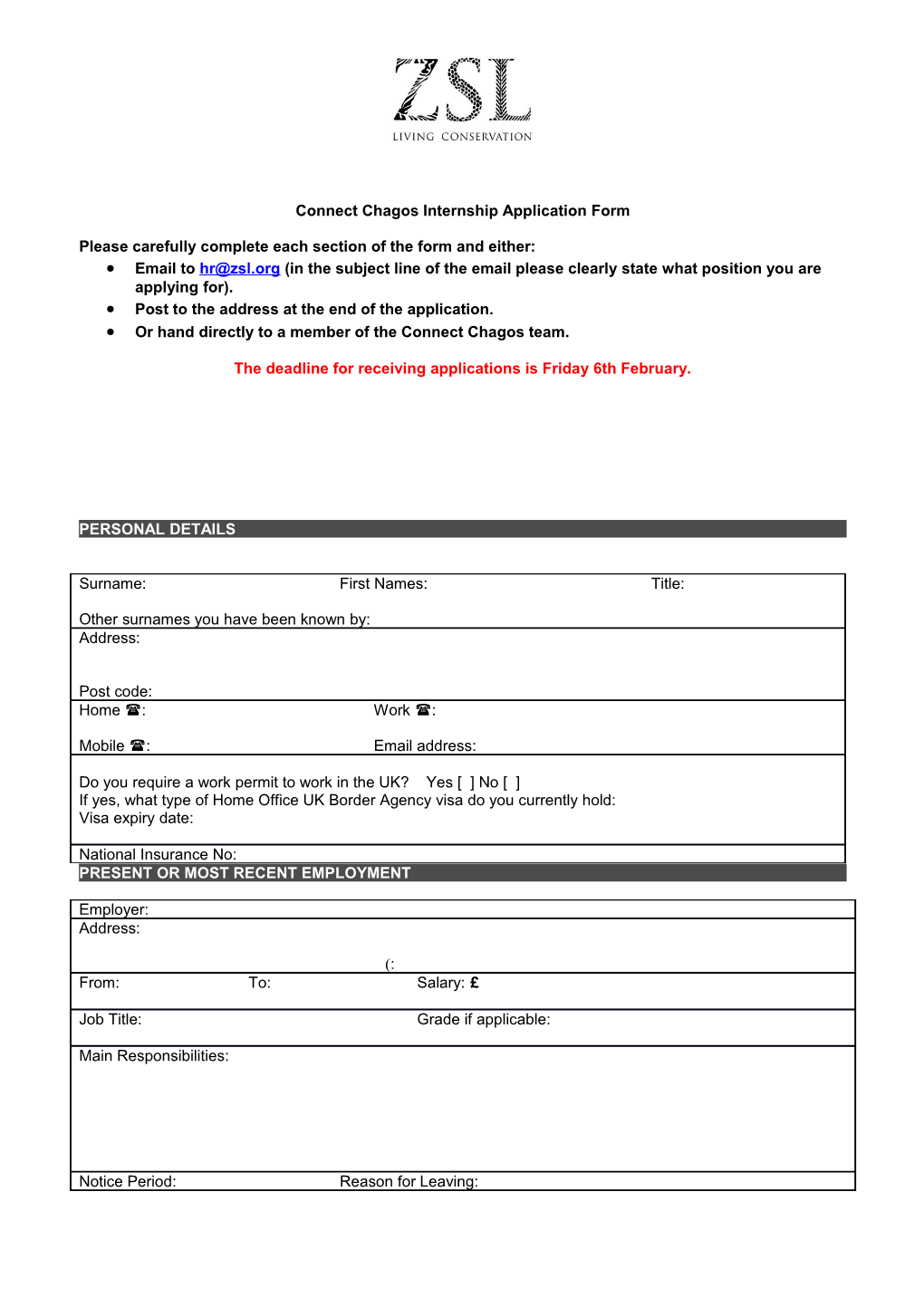 Connect Chagos Internship Application Form