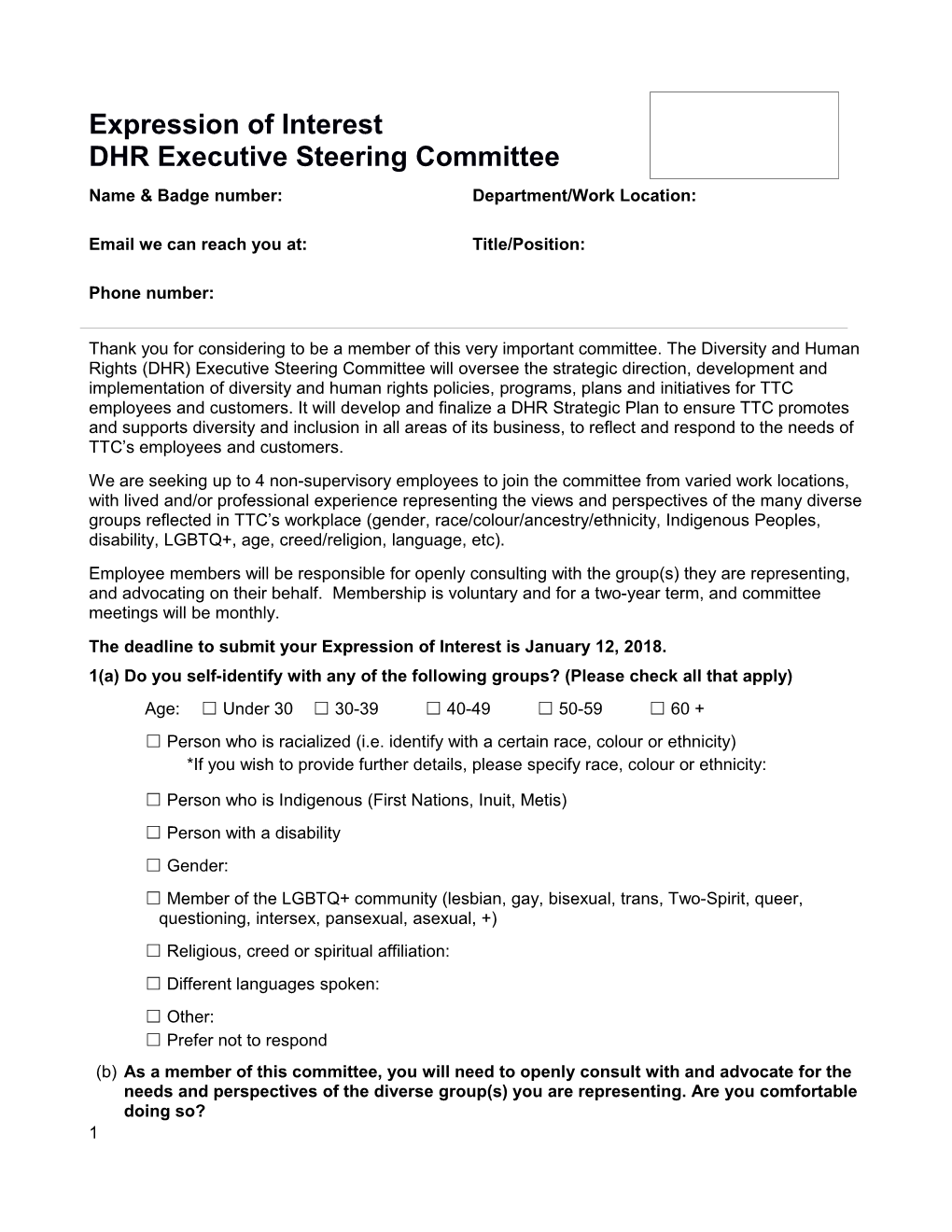 Expression of Interest Diversity and Human Rights Executive Comittee