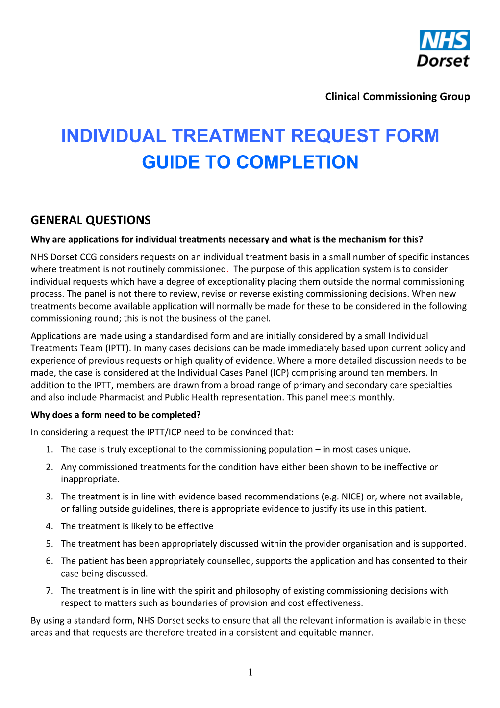 Individual Treatment Request Form