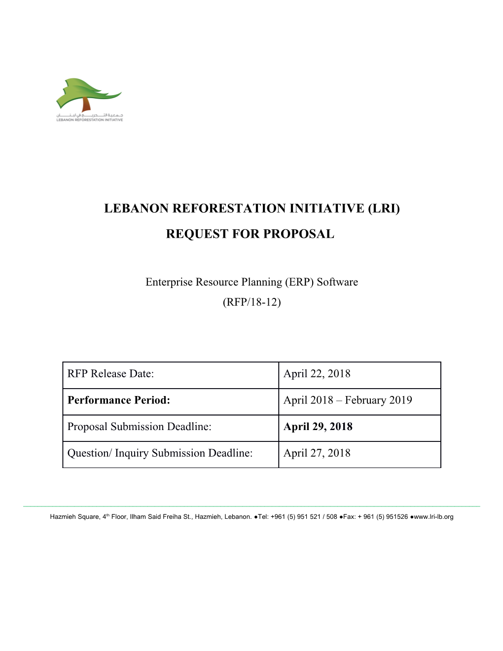 Lebanon Reforestation Initiative (Lri)