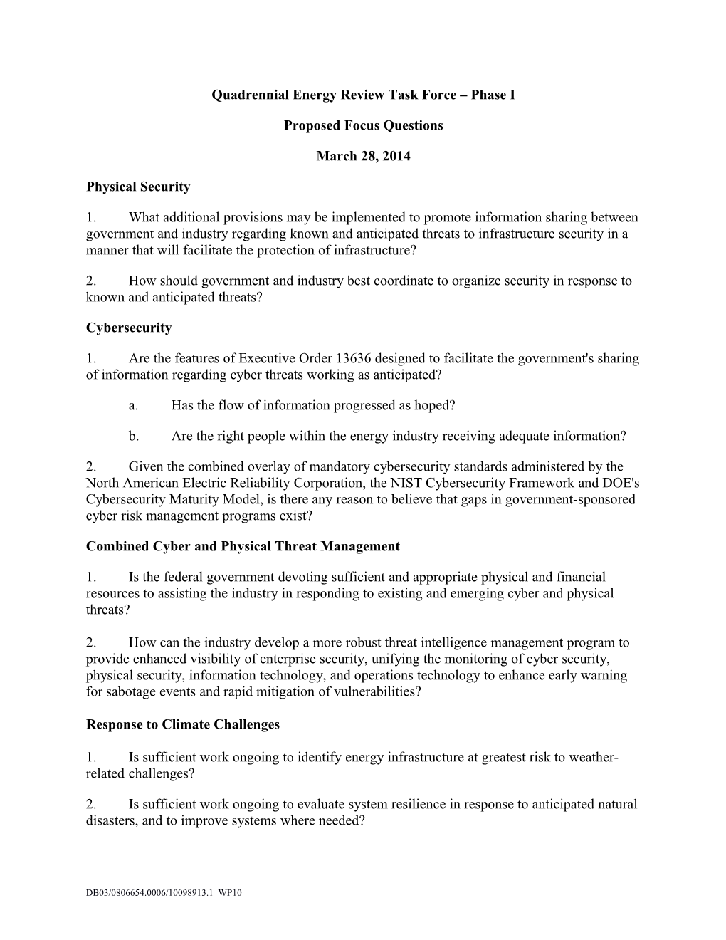 Quadrennial Energy Review Task Force Phase I