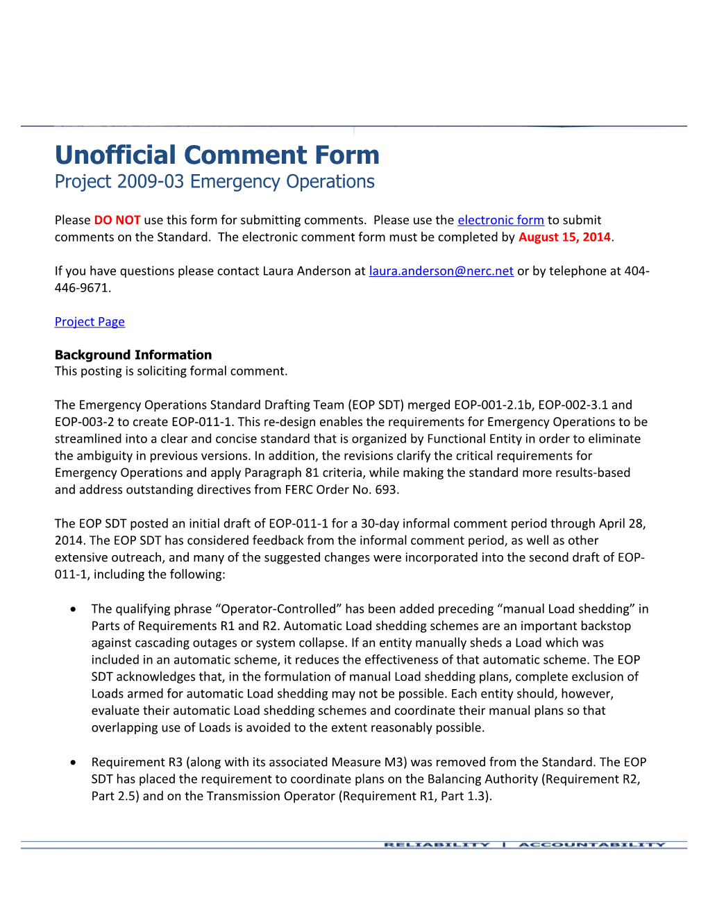 NERC Document Portrait (Unofficial Comment Form) s1