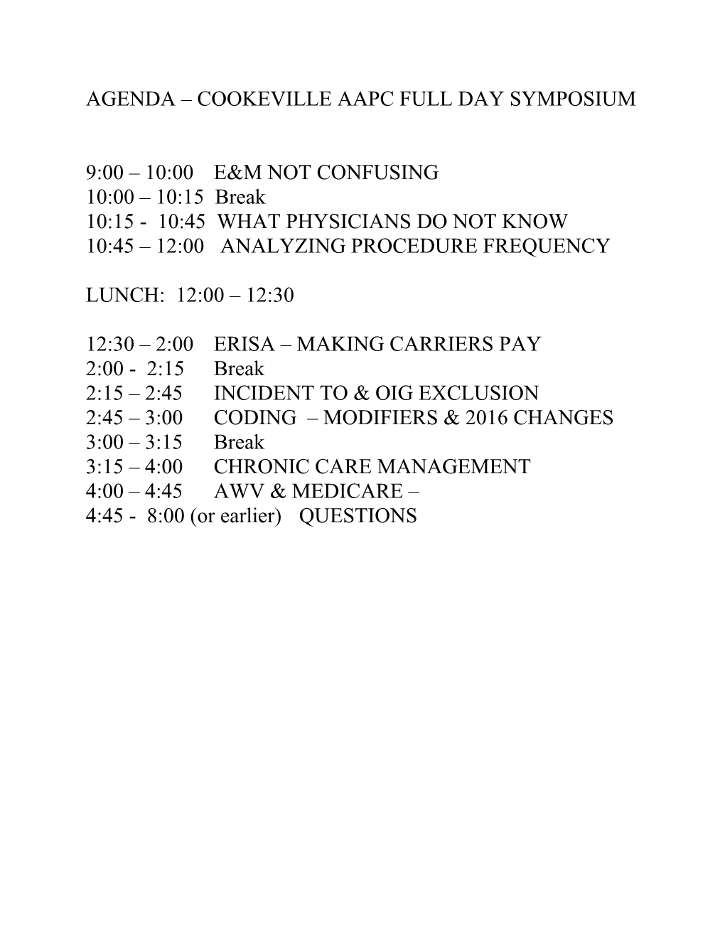 Agenda Cookeville Aapc Full Day Symposium