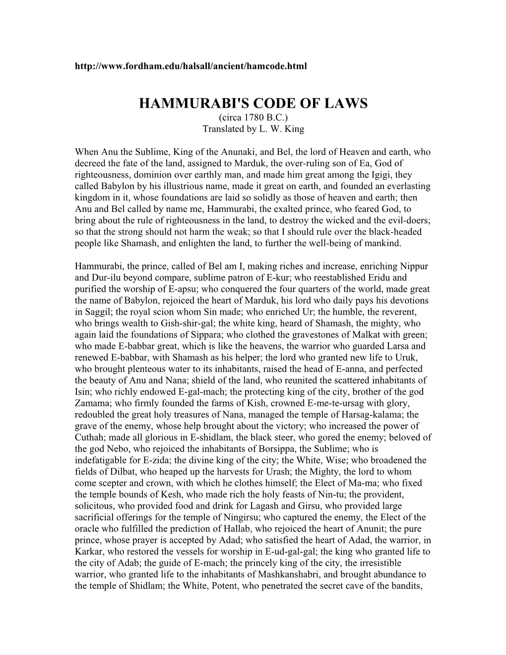 Hammurabi's Code of Laws