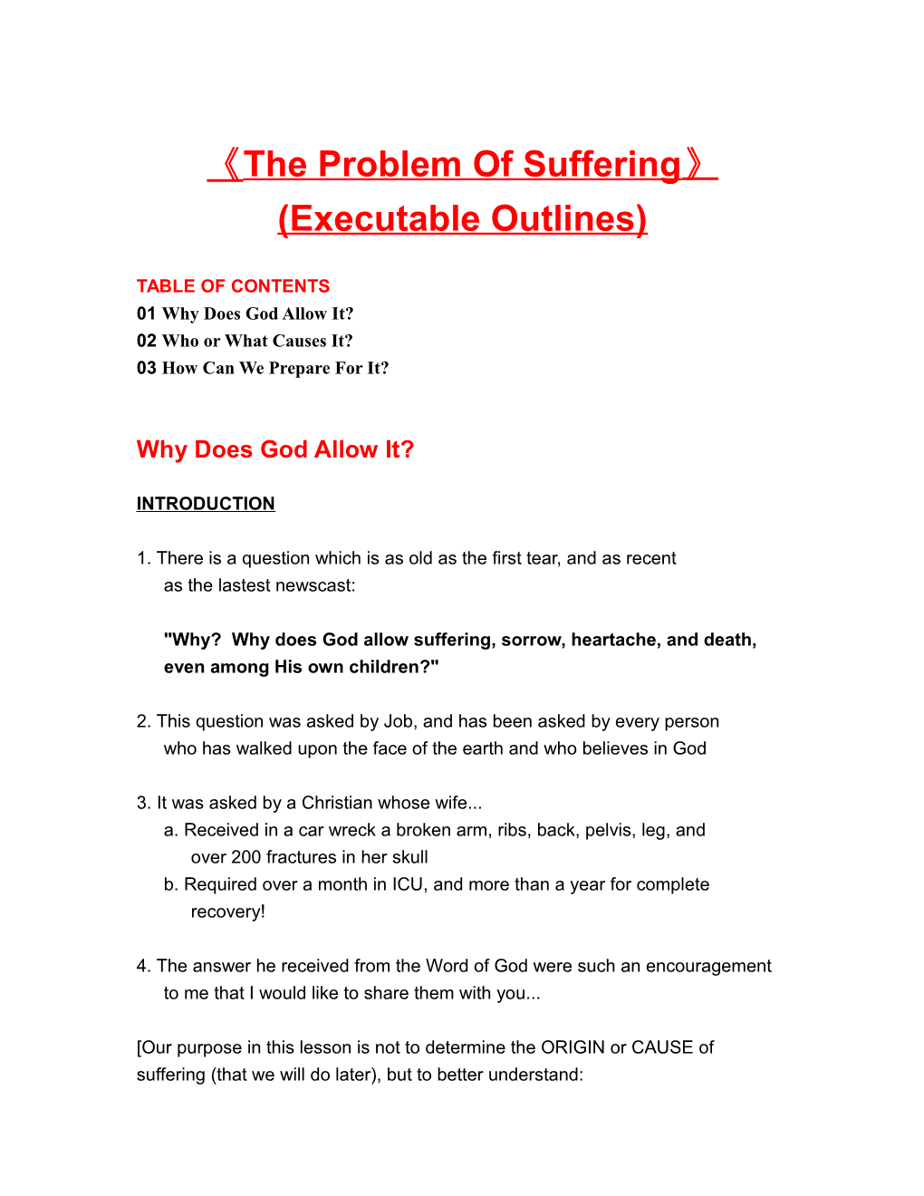 The Problem of Suffering (Executable Outlines)
