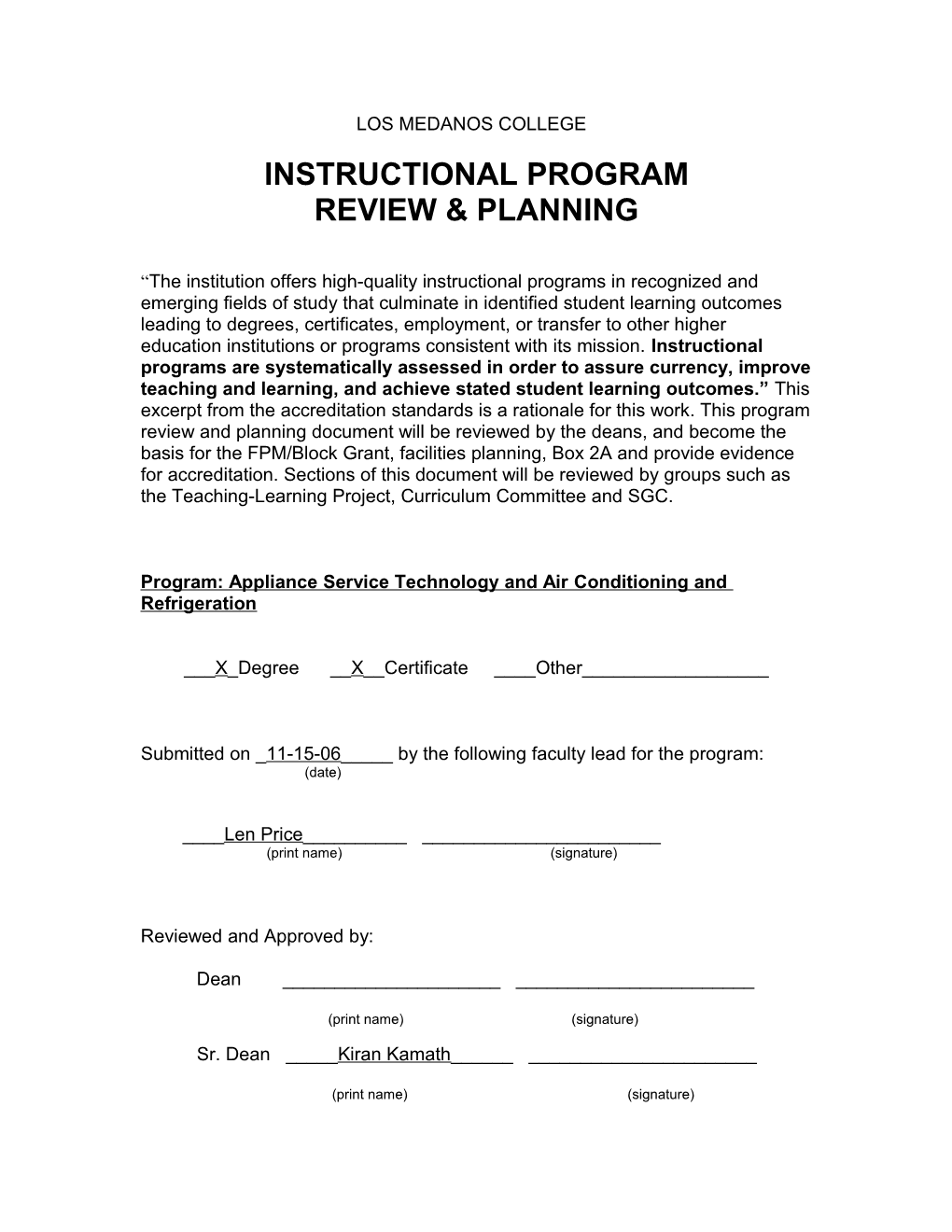 Instructional Program Review And Planning