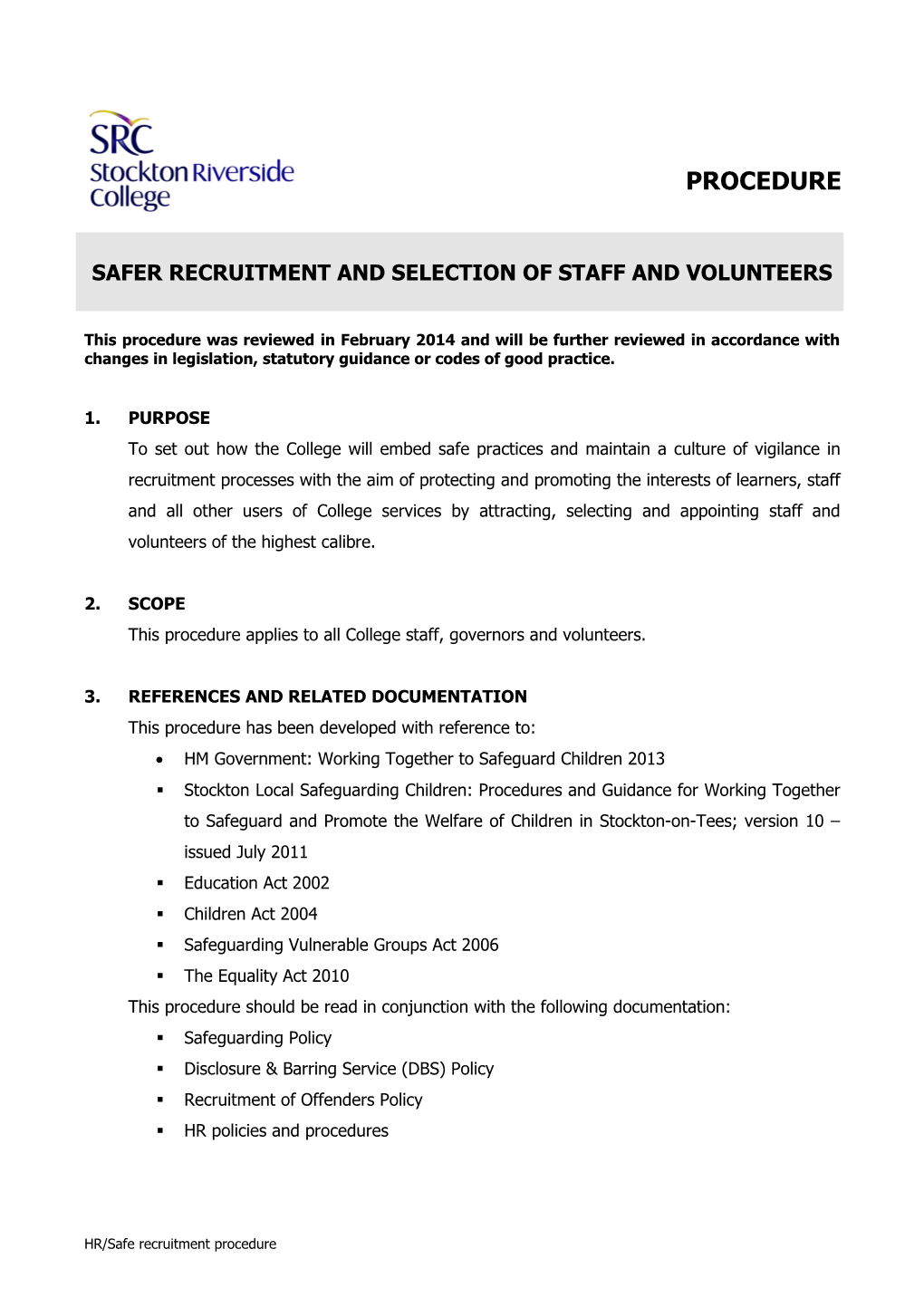 Safer Recruitment and Selection of Staff and Volunteers V2