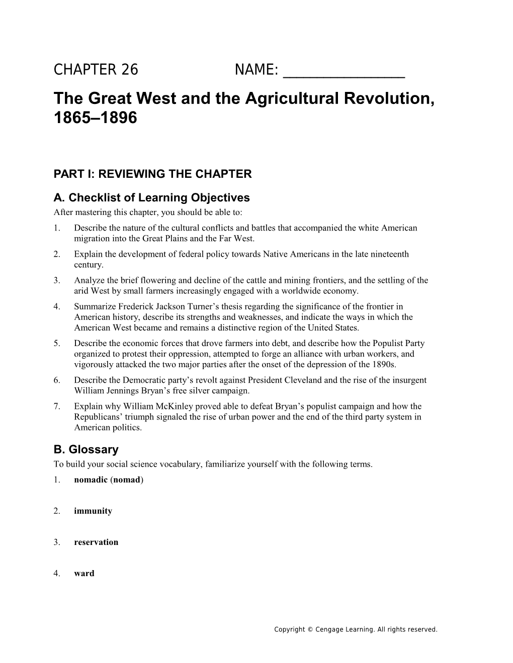 The Great West and the Agricultural Revolution, 1865 1896