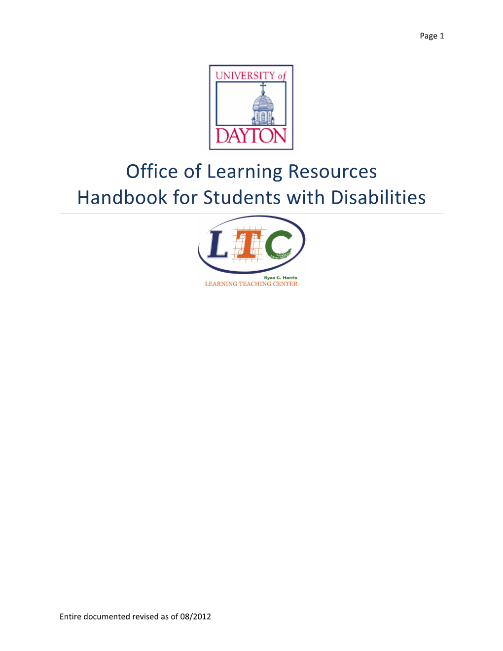 Office of Learning Resources Handbook for Students with Disabilities