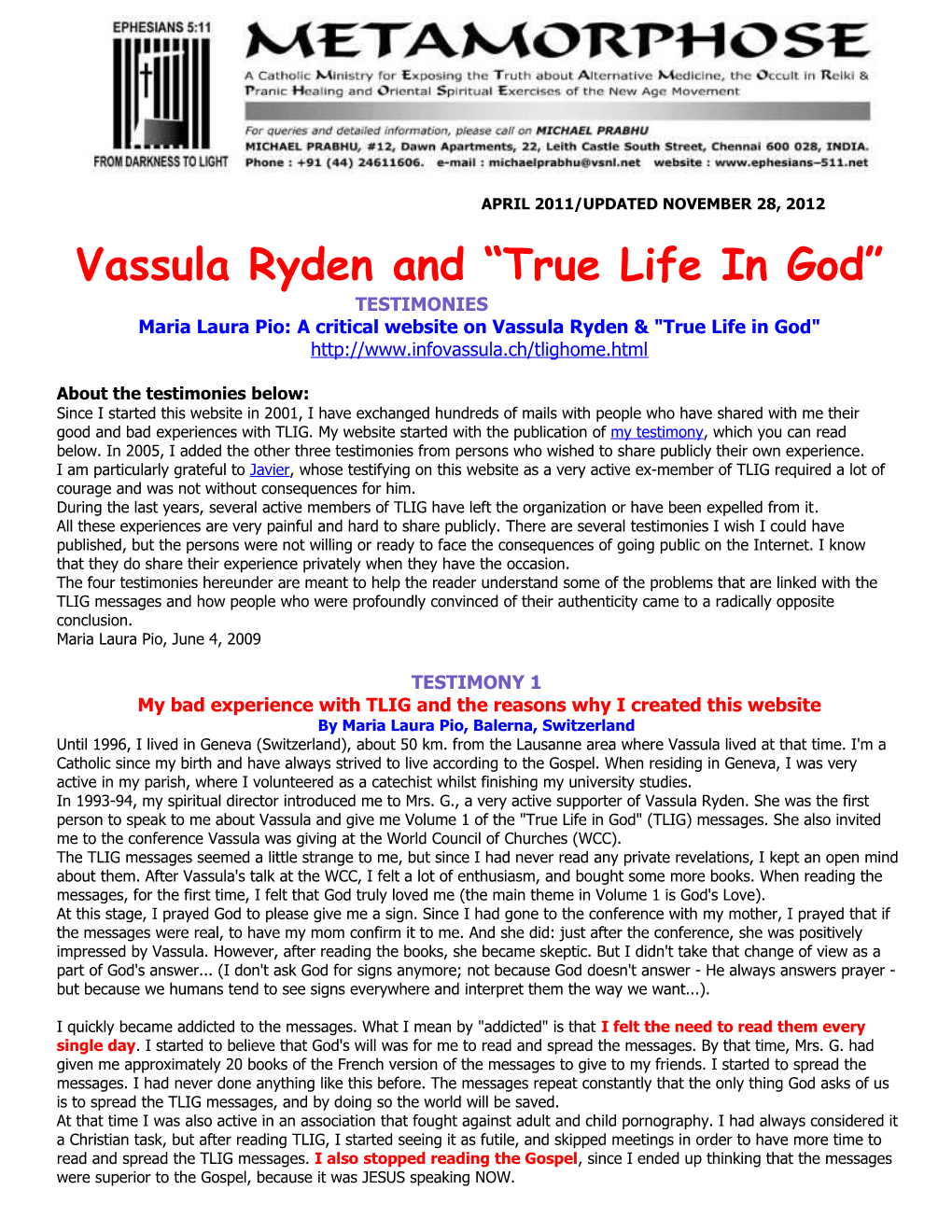 Vassula Ryden and True Life in God