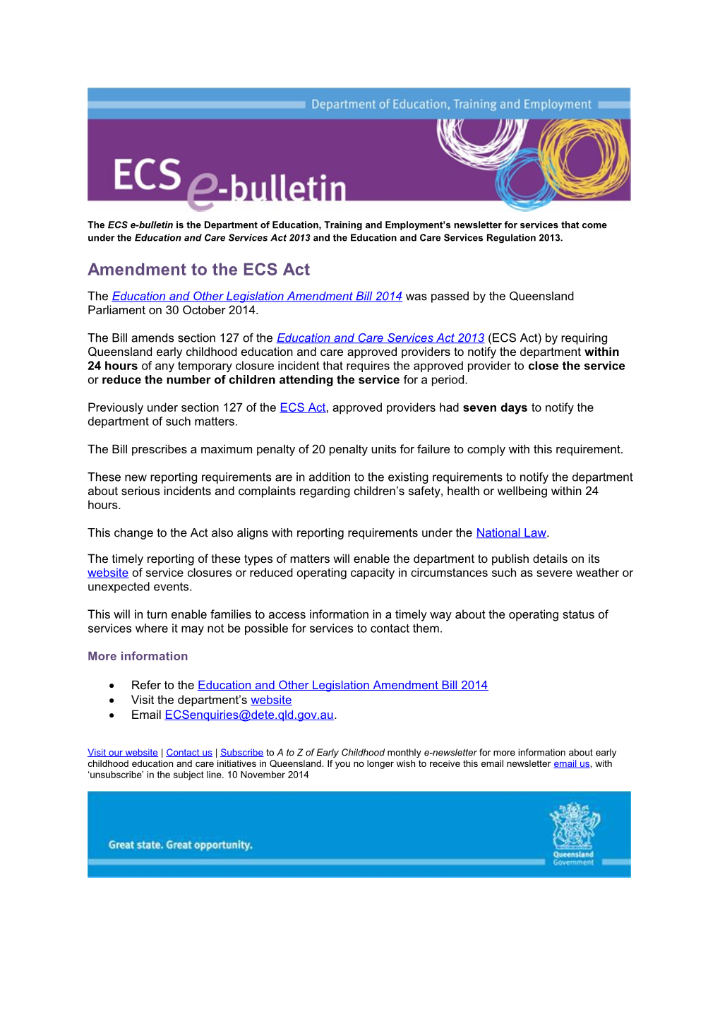 ECS E-Bulleting - Amendments to the ECS Act