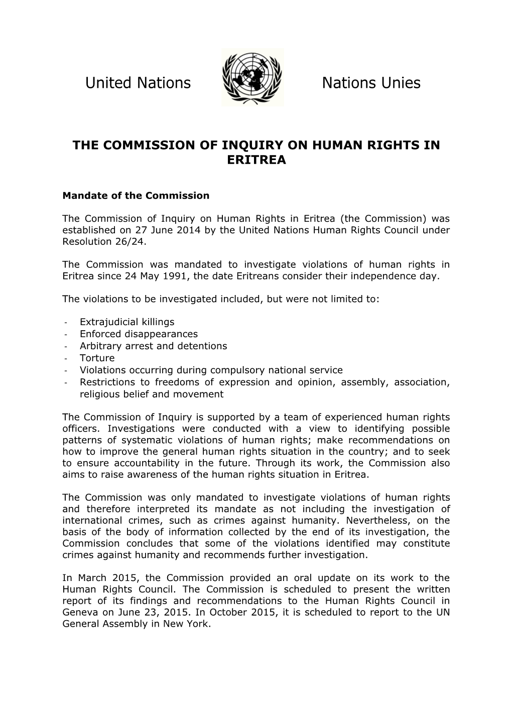 The Commission of Inquiry on Human Rights in Eritrea
