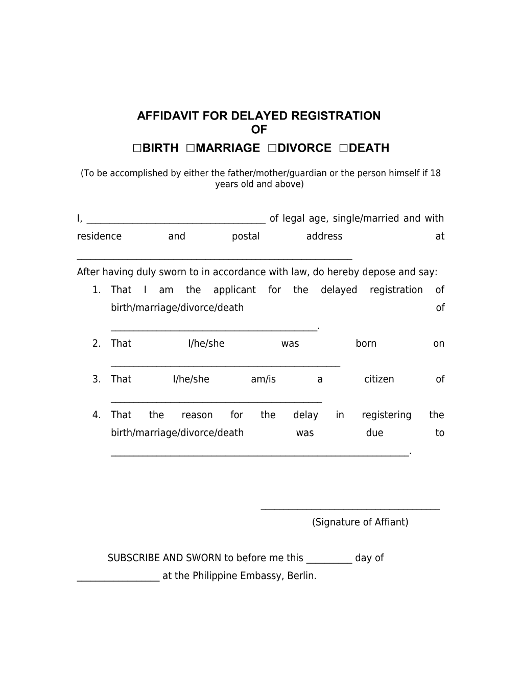 Affidavit for Delayed Registration of Birth
